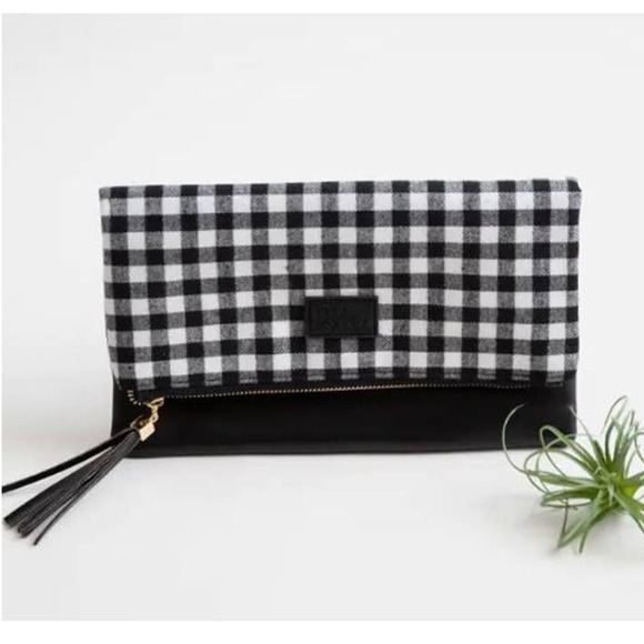 Black White Buffalo Check Foldover Clutch - Picture 2 of 4